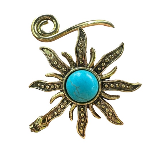 Vintage Gold and Turquoise Sunflower Wrap Bracelet - Picture 3 of 6